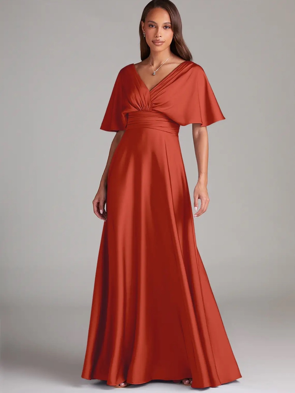 Azazie Rust Orange Chiffon Maxi Dress A8 Bridesmaid Formal Flowy Empire Waist